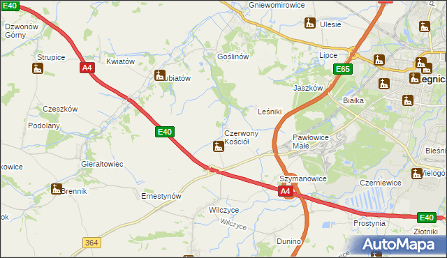 mapa Czerwony Kościół, Czerwony Kościół na mapie Targeo