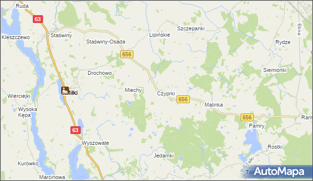 mapa Czyprki gmina Miłki, Czyprki gmina Miłki na mapie Targeo