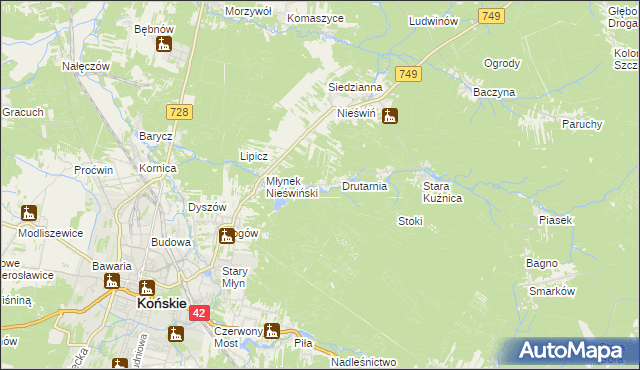 mapa Czysta gmina Końskie, Czysta gmina Końskie na mapie Targeo