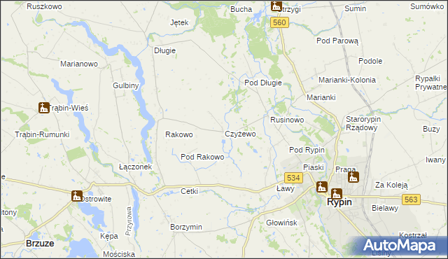 mapa Czyżewo gmina Rypin, Czyżewo gmina Rypin na mapie Targeo