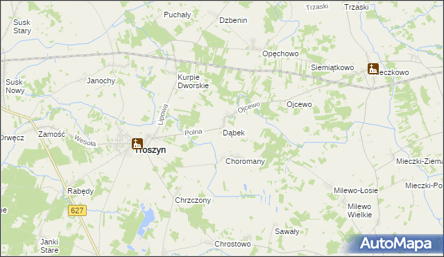 mapa Dąbek gmina Troszyn, Dąbek gmina Troszyn na mapie Targeo