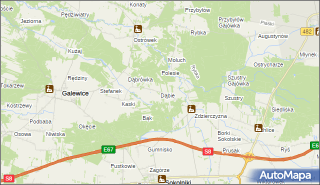 mapa Dąbie gmina Galewice, Dąbie gmina Galewice na mapie Targeo