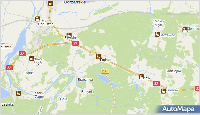 mapa Dąbie powiat krośnieński, Dąbie powiat krośnieński na mapie Targeo