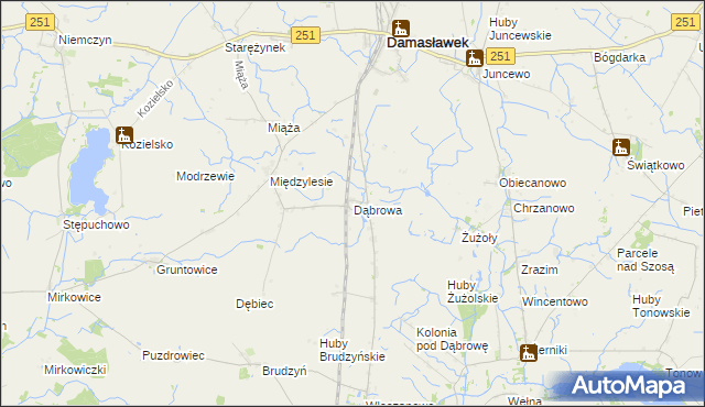 mapa Dąbrowa gmina Damasławek, Dąbrowa gmina Damasławek na mapie Targeo