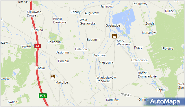 mapa Dąbrowa gmina Głowno, Dąbrowa gmina Głowno na mapie Targeo