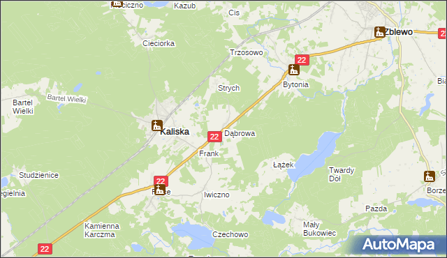 mapa Dąbrowa gmina Kaliska, Dąbrowa gmina Kaliska na mapie Targeo