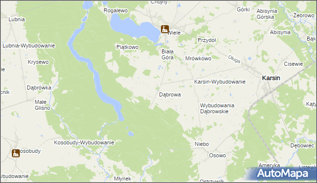 mapa Dąbrowa gmina Karsin, Dąbrowa gmina Karsin na mapie Targeo