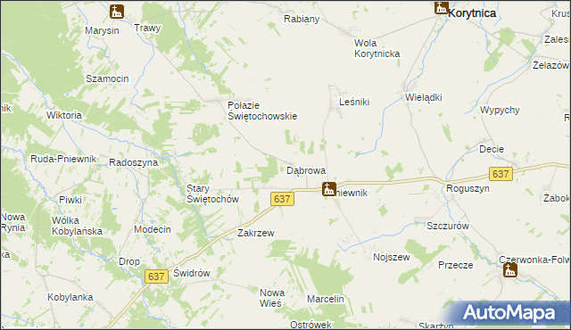 mapa Dąbrowa gmina Korytnica, Dąbrowa gmina Korytnica na mapie Targeo