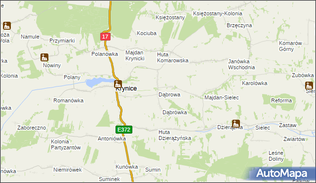 mapa Dąbrowa gmina Krynice, Dąbrowa gmina Krynice na mapie Targeo