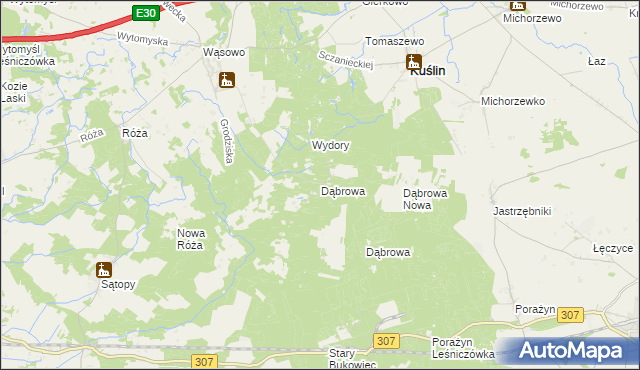 mapa Dąbrowa gmina Kuślin, Dąbrowa gmina Kuślin na mapie Targeo