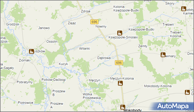 mapa Dąbrowa gmina Mokobody, Dąbrowa gmina Mokobody na mapie Targeo