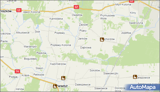 mapa Dąbrowa gmina Sławno, Dąbrowa gmina Sławno na mapie Targeo