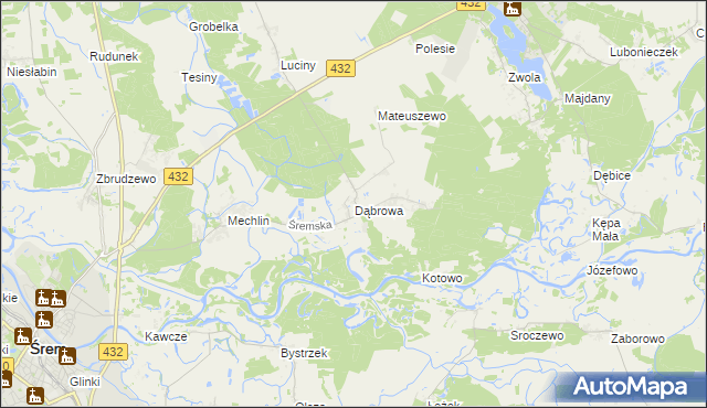 mapa Dąbrowa gmina Śrem, Dąbrowa gmina Śrem na mapie Targeo