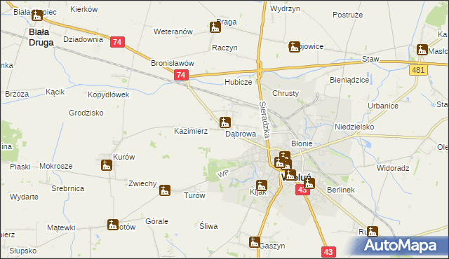 mapa Dąbrowa gmina Wieluń, Dąbrowa gmina Wieluń na mapie Targeo