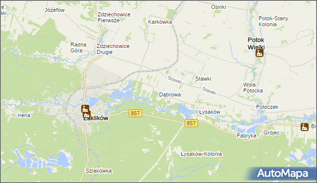 mapa Dąbrowa gmina Zaklików, Dąbrowa gmina Zaklików na mapie Targeo