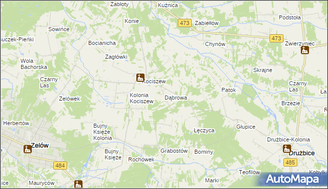 mapa Dąbrowa gmina Zelów, Dąbrowa gmina Zelów na mapie Targeo