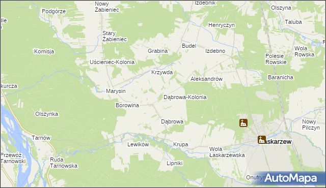 mapa Dąbrowa-Kolonia gmina Łaskarzew, Dąbrowa-Kolonia gmina Łaskarzew na mapie Targeo