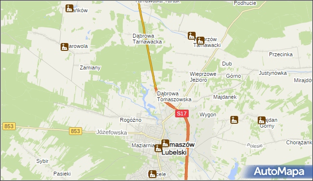 mapa Dąbrowa Tomaszowska, Dąbrowa Tomaszowska na mapie Targeo
