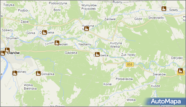 mapa Dąbrowica gmina Ulanów, Dąbrowica gmina Ulanów na mapie Targeo