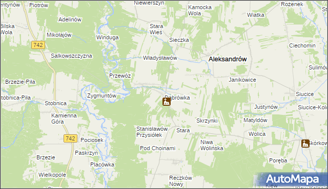 mapa Dąbrówka gmina Aleksandrów, Dąbrówka gmina Aleksandrów na mapie Targeo