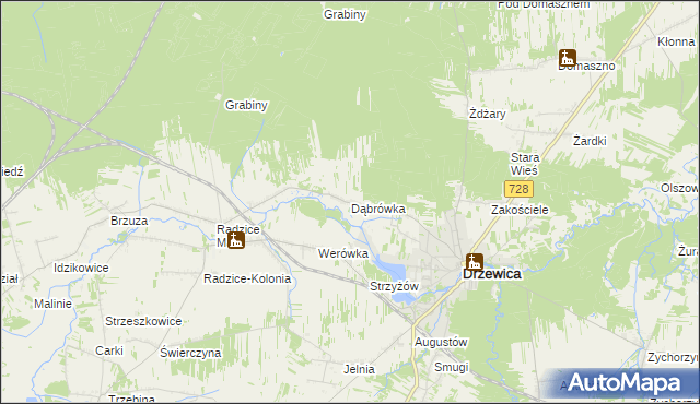 mapa Dąbrówka gmina Drzewica, Dąbrówka gmina Drzewica na mapie Targeo