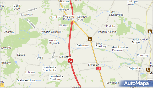 mapa Dąbrówka gmina Moszczenica, Dąbrówka gmina Moszczenica na mapie Targeo