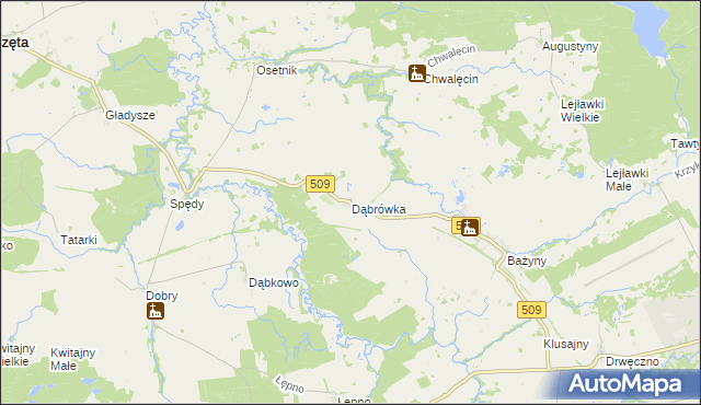 mapa Dąbrówka gmina Orneta, Dąbrówka gmina Orneta na mapie Targeo