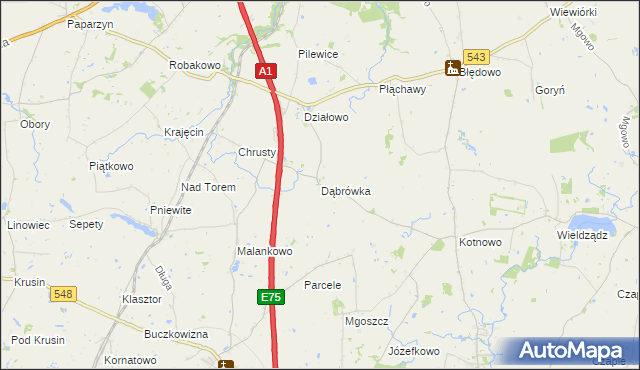 mapa Dąbrówka gmina Płużnica, Dąbrówka gmina Płużnica na mapie Targeo