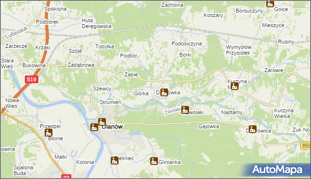 mapa Dąbrówka gmina Ulanów, Dąbrówka gmina Ulanów na mapie Targeo