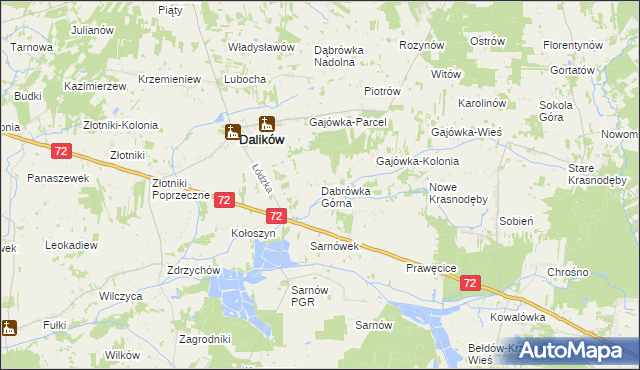 mapa Dąbrówka Górna gmina Dalików, Dąbrówka Górna gmina Dalików na mapie Targeo