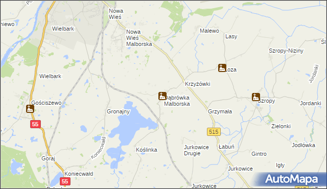 mapa Dąbrówka Malborska, Dąbrówka Malborska na mapie Targeo