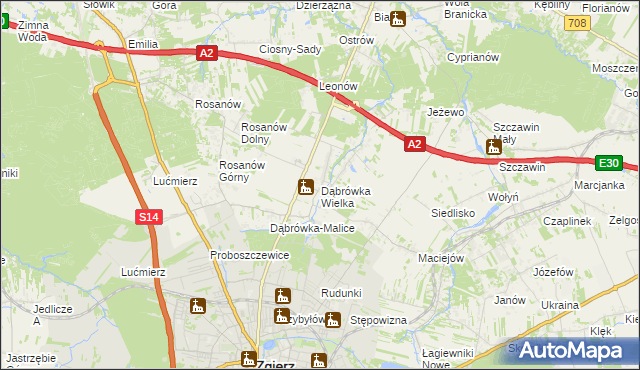 mapa Dąbrówka Wielka gmina Zgierz, Dąbrówka Wielka gmina Zgierz na mapie Targeo