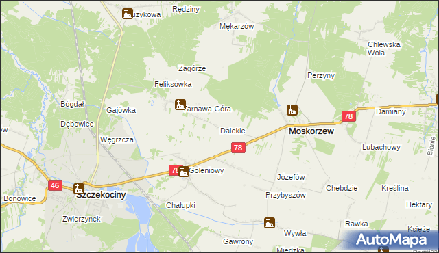mapa Dalekie gmina Moskorzew, Dalekie gmina Moskorzew na mapie Targeo