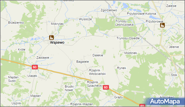 mapa Dalekie gmina Wąsewo, Dalekie gmina Wąsewo na mapie Targeo