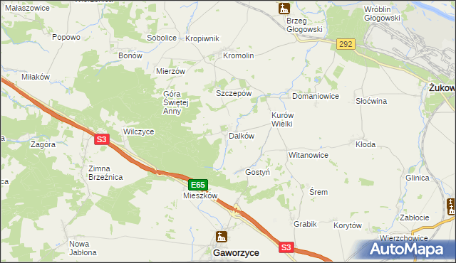 mapa Dalków gmina Gaworzyce, Dalków gmina Gaworzyce na mapie Targeo