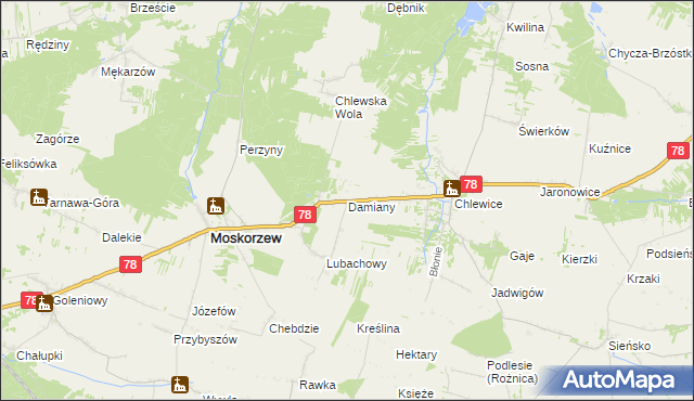 mapa Damiany gmina Moskorzew, Damiany gmina Moskorzew na mapie Targeo