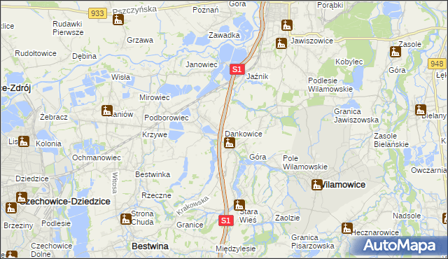 mapa Dankowice gmina Wilamowice, Dankowice gmina Wilamowice na mapie Targeo