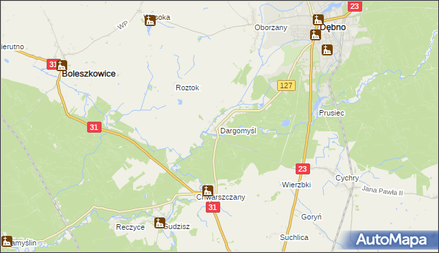 mapa Dargomyśl gmina Dębno, Dargomyśl gmina Dębno na mapie Targeo