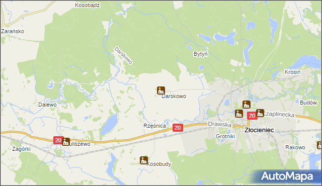 mapa Darskowo gmina Złocieniec, Darskowo gmina Złocieniec na mapie Targeo