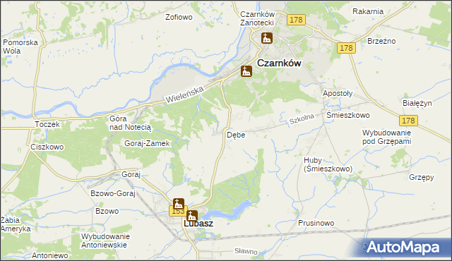 mapa Dębe gmina Lubasz, Dębe gmina Lubasz na mapie Targeo