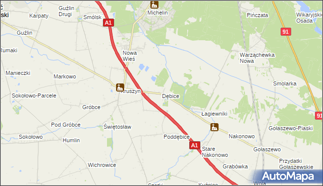 mapa Dębice gmina Włocławek, Dębice gmina Włocławek na mapie Targeo