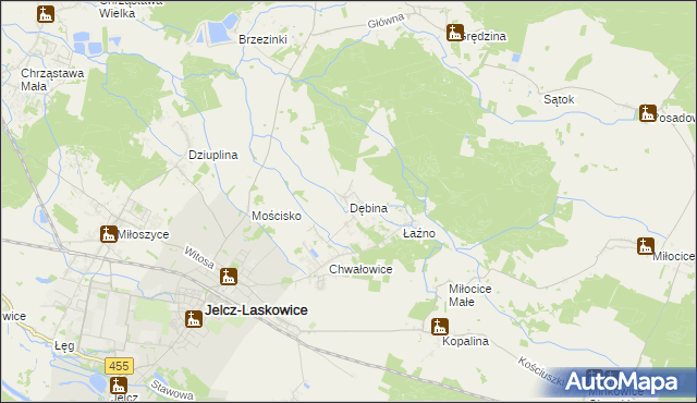 mapa Dębina gmina Jelcz-Laskowice, Dębina gmina Jelcz-Laskowice na mapie Targeo