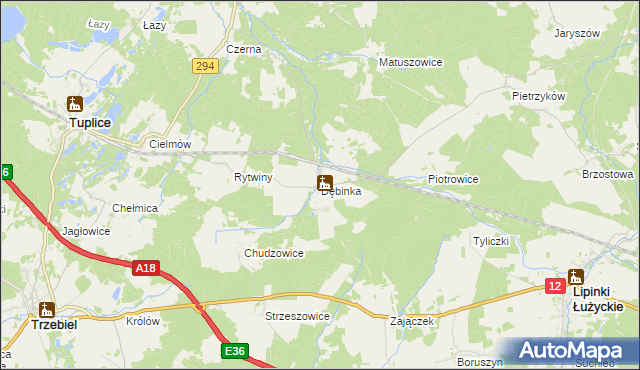 mapa Dębinka gmina Trzebiel, Dębinka gmina Trzebiel na mapie Targeo