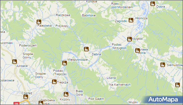 mapa Dębna gmina Sanok, Dębna gmina Sanok na mapie Targeo