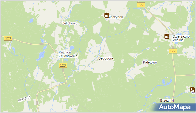 mapa Dębogóra gmina Wieleń, Dębogóra gmina Wieleń na mapie Targeo