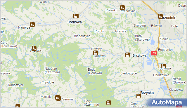 mapa Dębowa gmina Jodłowa, Dębowa gmina Jodłowa na mapie Targeo