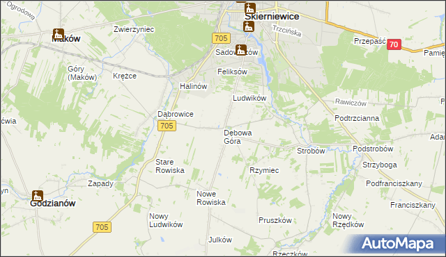 mapa Dębowa Góra gmina Skierniewice, Dębowa Góra gmina Skierniewice na mapie Targeo
