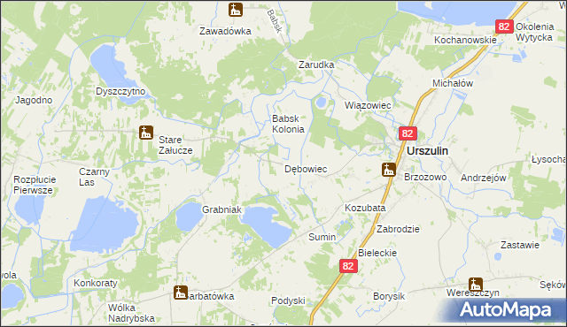 mapa Dębowiec gmina Urszulin, Dębowiec gmina Urszulin na mapie Targeo