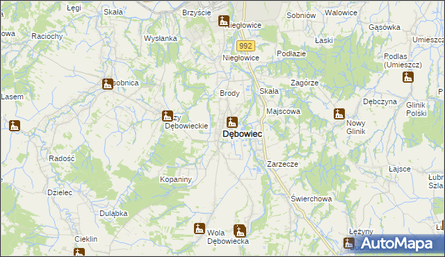 mapa Dębowiec powiat jasielski, Dębowiec powiat jasielski na mapie Targeo