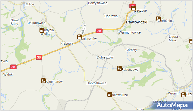 mapa Dobieszów gmina Pawłowiczki, Dobieszów gmina Pawłowiczki na mapie Targeo